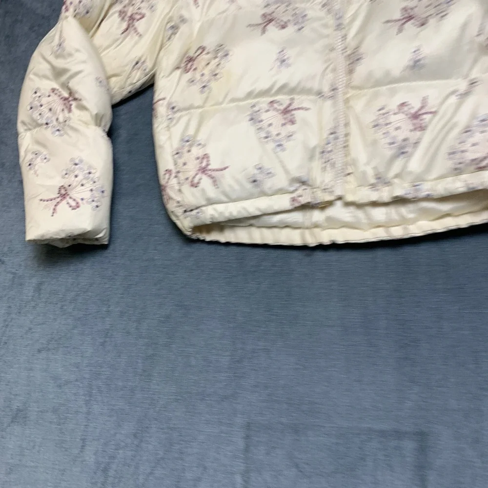 Coach Puffer Jacket Womens Large Cream Floral Print Long Sleeve Winter Full Zip